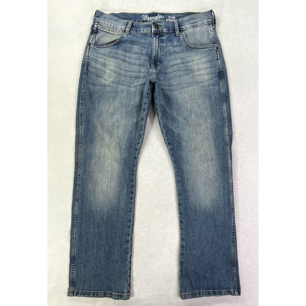 Wrangler Retro Slim Straight Blue Denim Jeans Mens 34x30 Stretch Cowboy Rancher